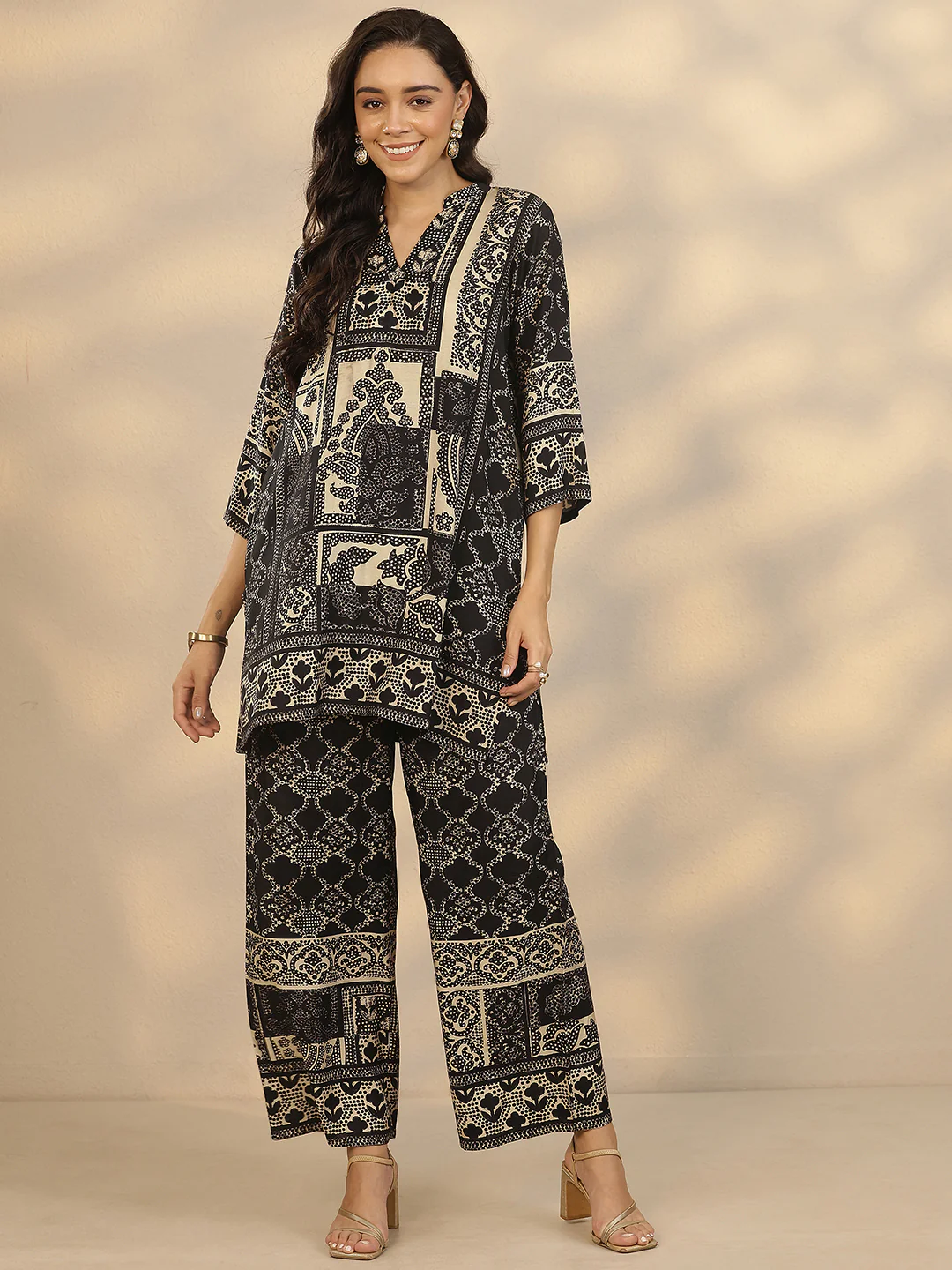 Black Printed Muslin Co-Ord Sets - Image 2