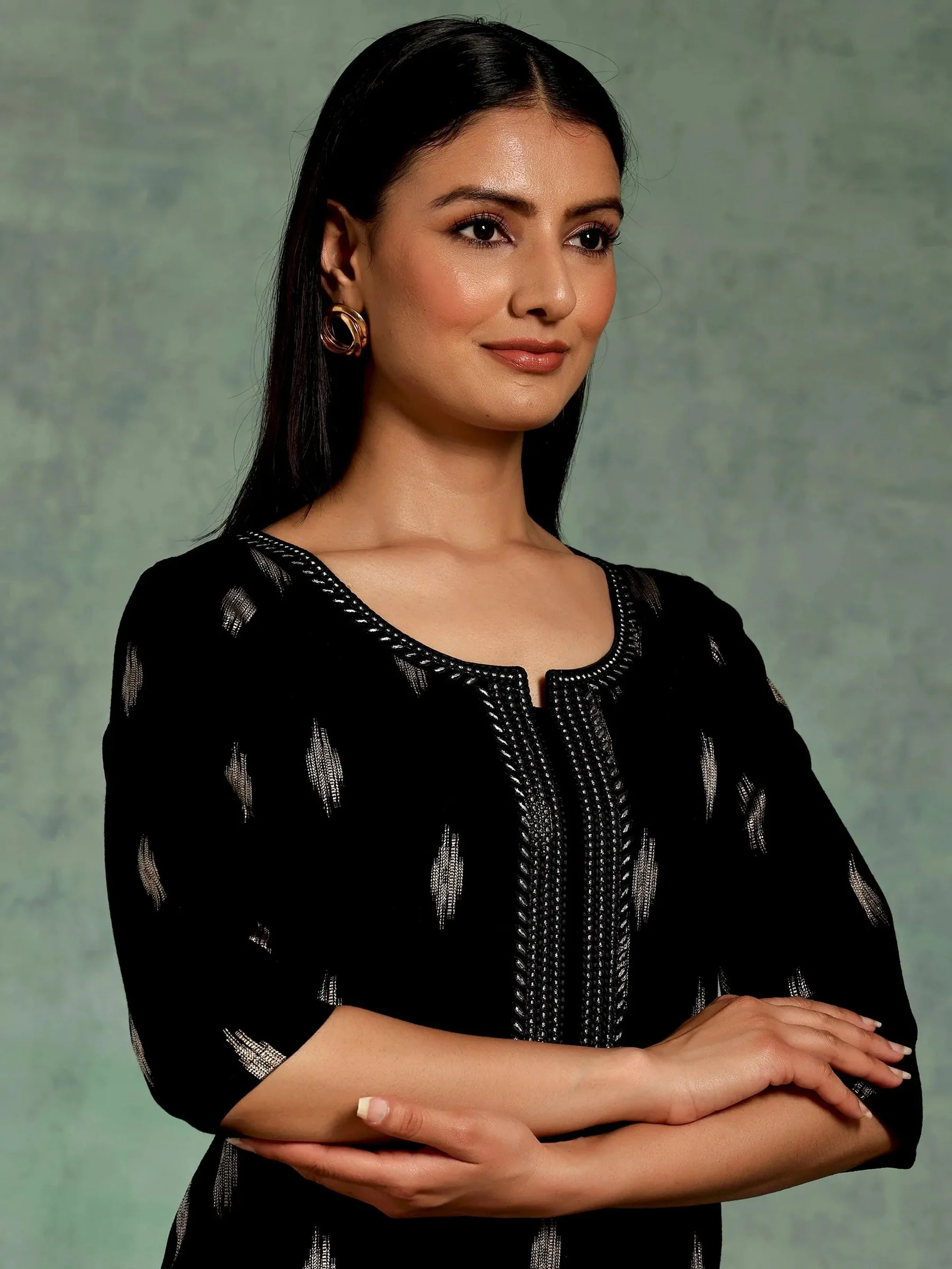 Black Woven Design Rayon Straight Kurta - Image 5